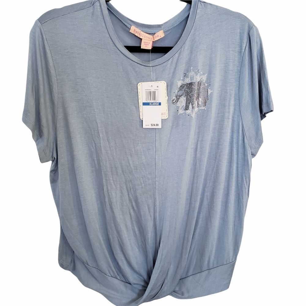 Rebellious One Juniors Twist Hem Elephant Graphic Top